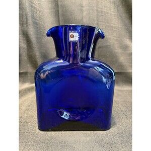 Vintage Blenko Glass 384 Cobalt Blue Double Spout Water Pitcher Carafe